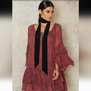 Free People Rust Floral Long Sleeve Dress